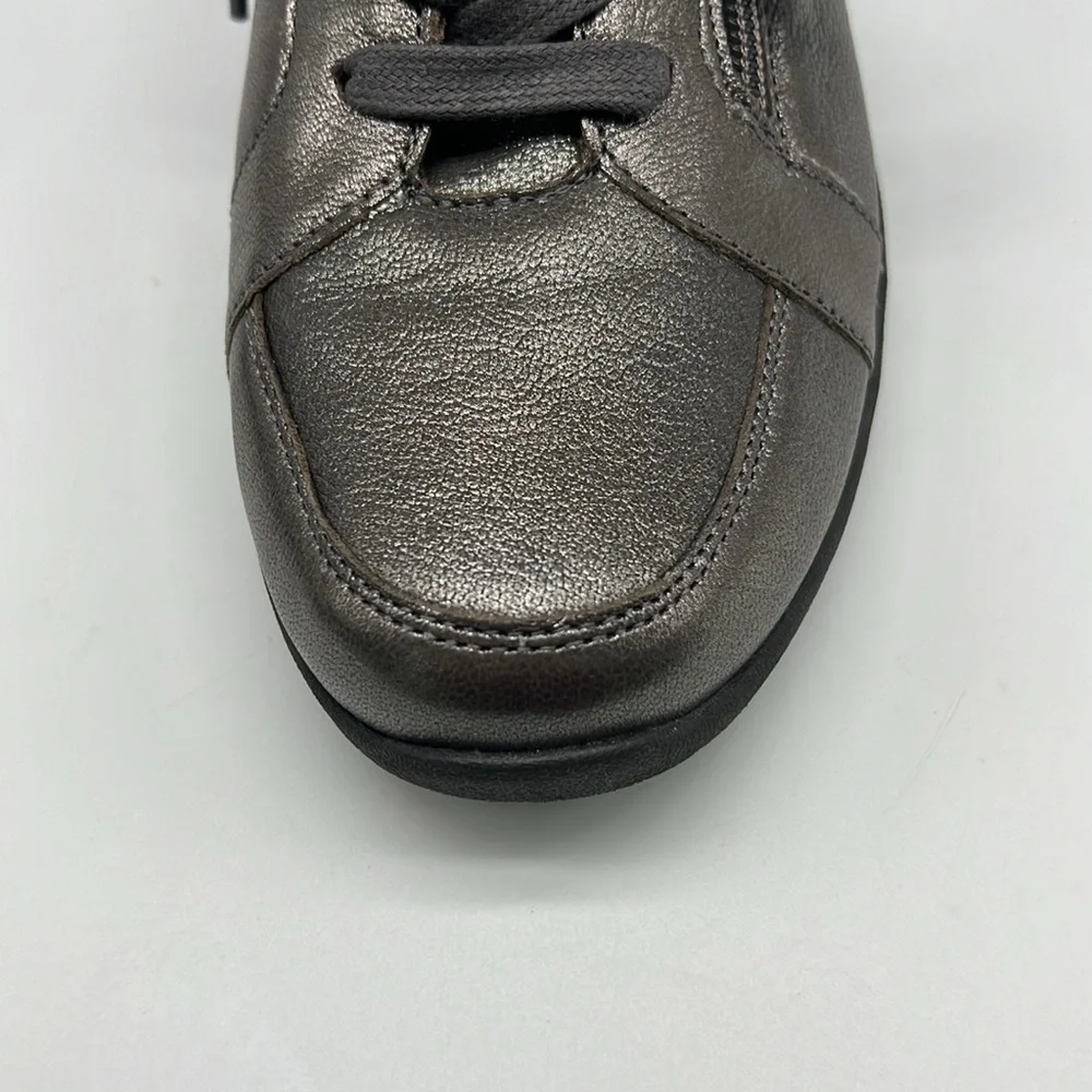 Vionic - Abigail Lace And Zip Up Pewter Metallic Lightweight Leather Sneaker SZ8